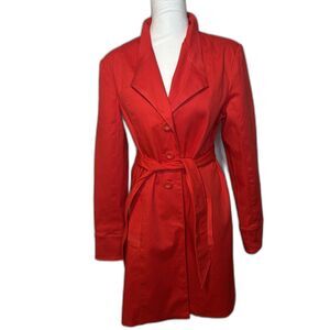 Fashion Star Red Trench Coat Self Tie Belt Floral Lined Womens